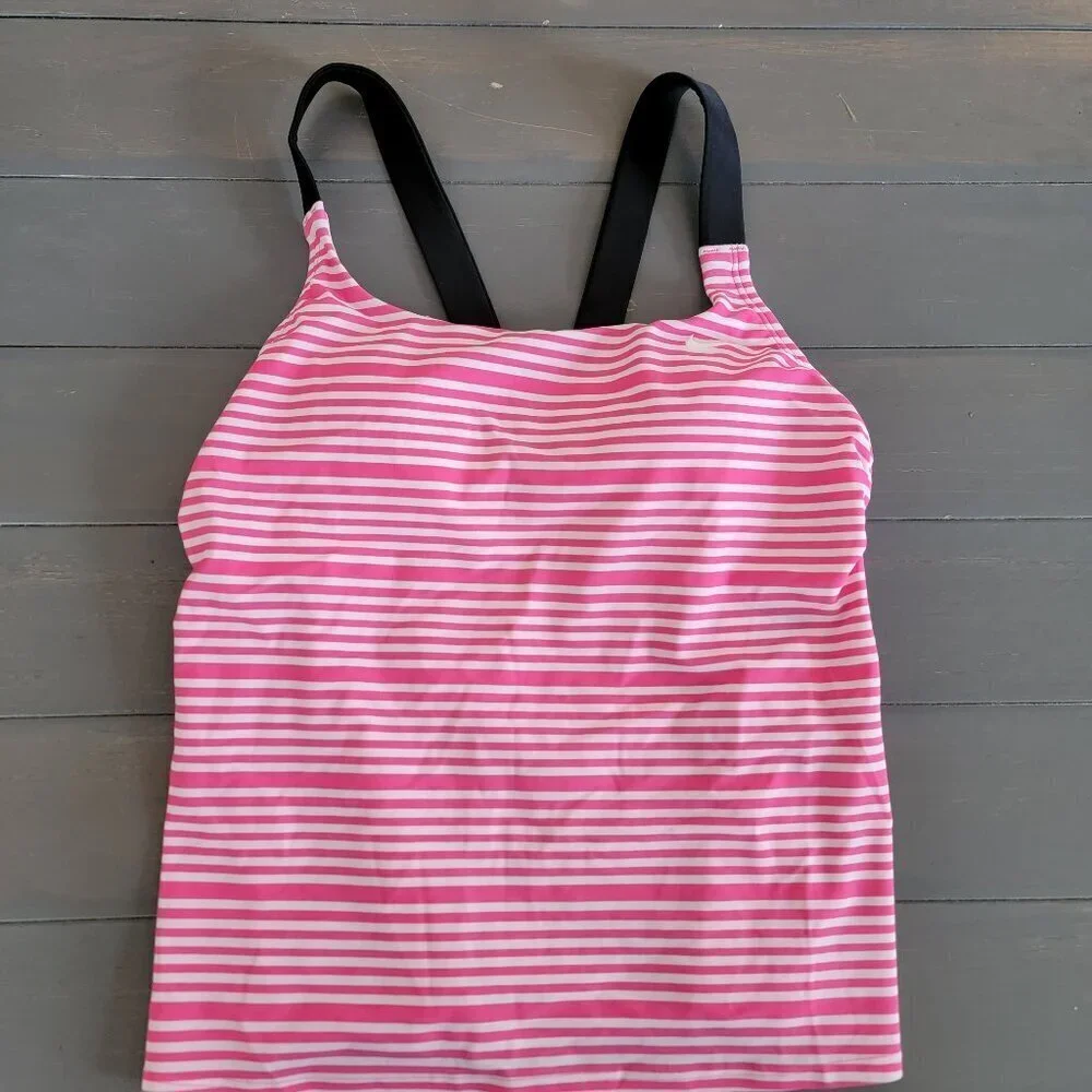 NWT Nike Women's Pinksicle Stripe V-Back 2 Piece Tankini Swimsuit Size Medium